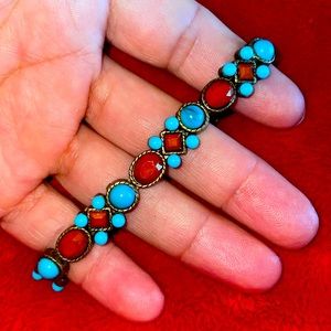 Pretty Jeweled Pave Turquoise Statement Stretch Bracelet